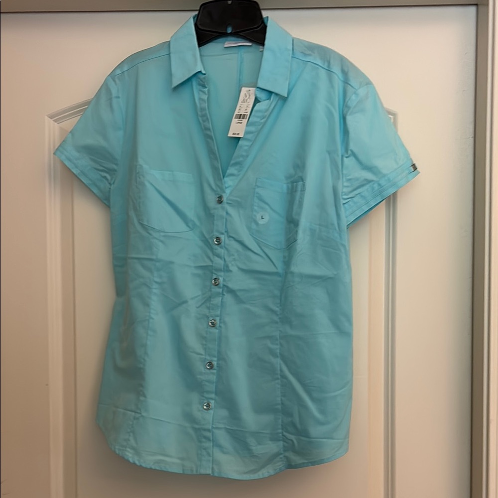 New York & Company Light Blue Button Down Shirt